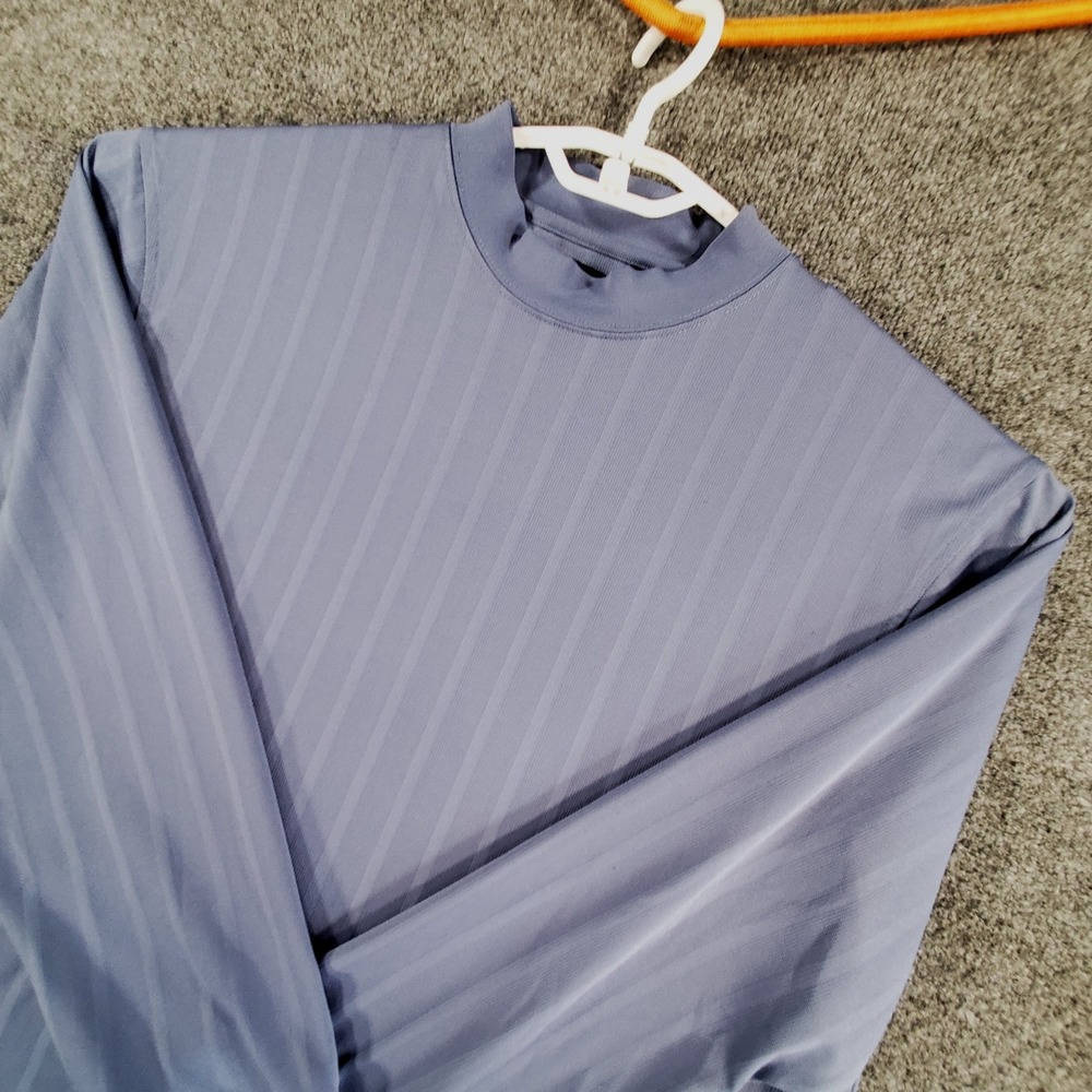 Ping Shirt Mens XL Dry Fiber Dynamics Blue Mock Neck Long Sleeve Striped
